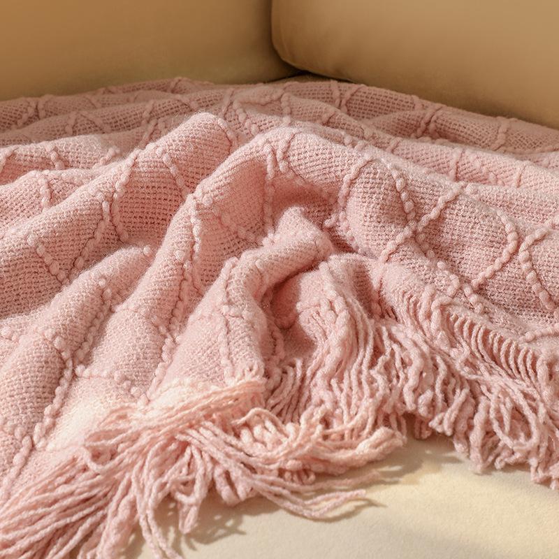 Tassel Lightweight Knitted Blanket for Sofa, Air Conditioning, Summer Naps, and Bay Windows