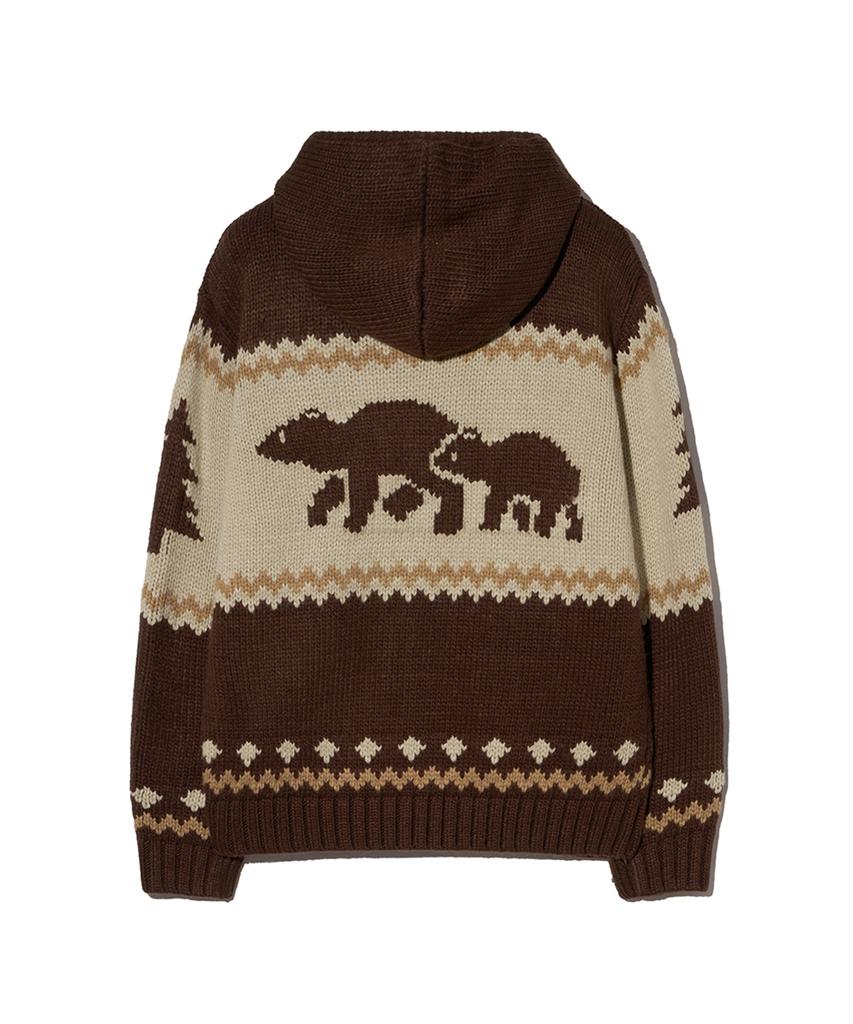 Physical Department Bear Two-Way Nordic Knit Zip-Up_Brown