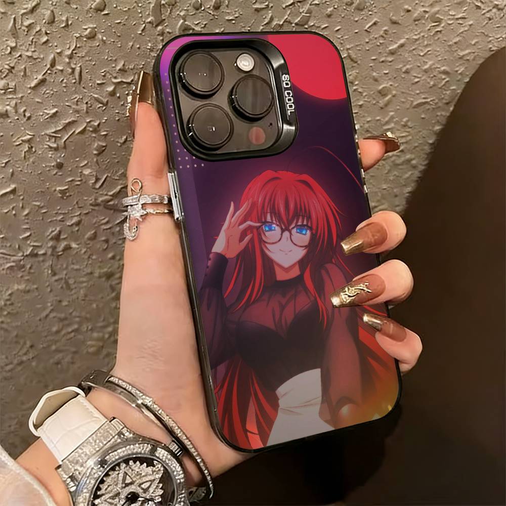 High School DxD R-Rias Gremory Phone Case For iPhone 17,16,15,14,13,12,11 Plus,Pro Max,XS,Colored Silver Plated Inside Cover