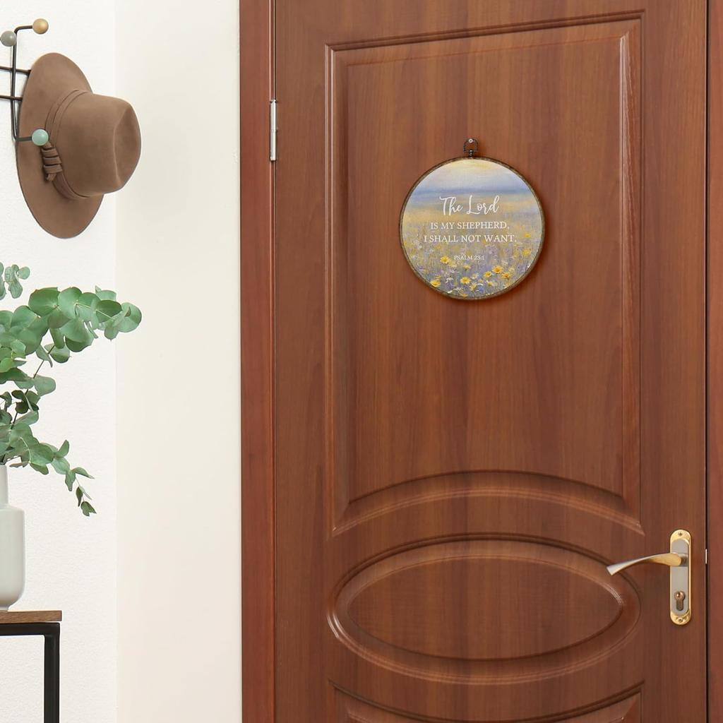 TLESKE Wildflower Christian Scripture the Lord Is My Shepherd Round Wall Art Decor 10x10, Floral Bible Verse Psalm Framed Canvas Wall Art Prints