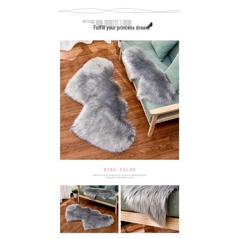 Modern Heart-Shaped Faux Wool Rug – Long Pile Mat for Bedroom & Living Room