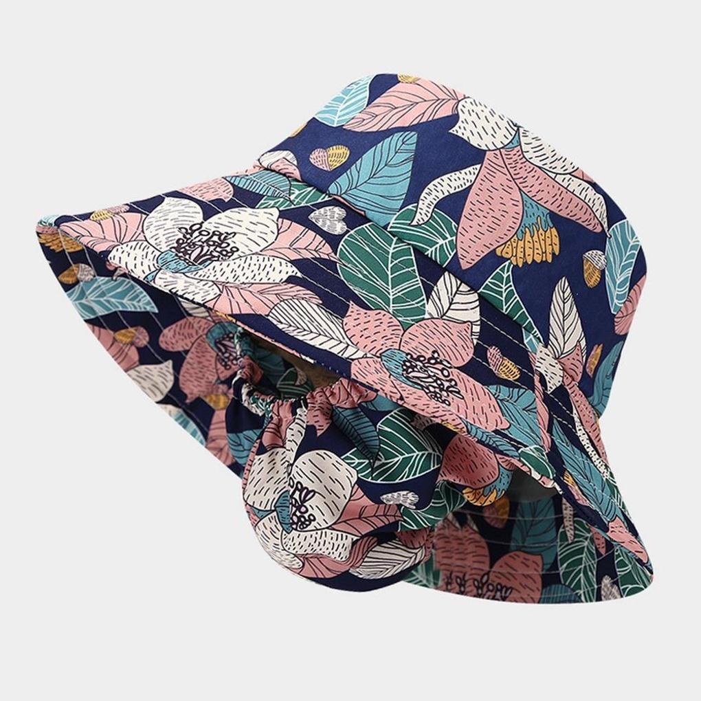 Navy Flower Mask Integrated Mask and Sun Hat