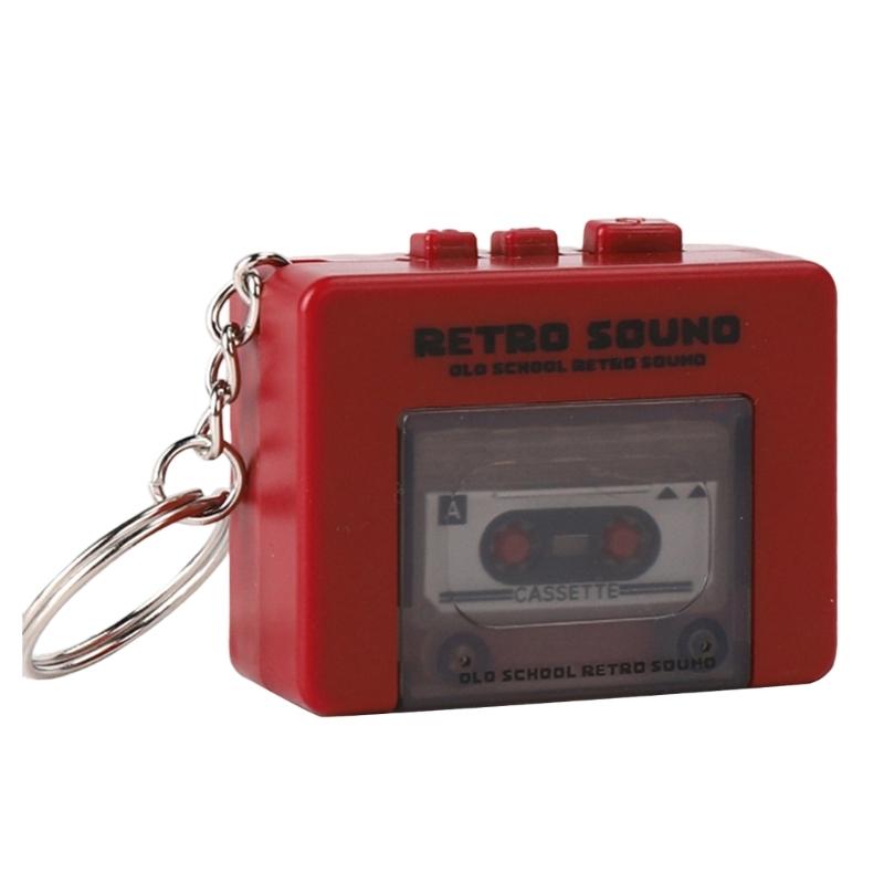 Miniature Retro Tape Recorders Keychains Creative Cassettes Player Keychains with 3 Songs and Recording Function for Backpacks and Handbags