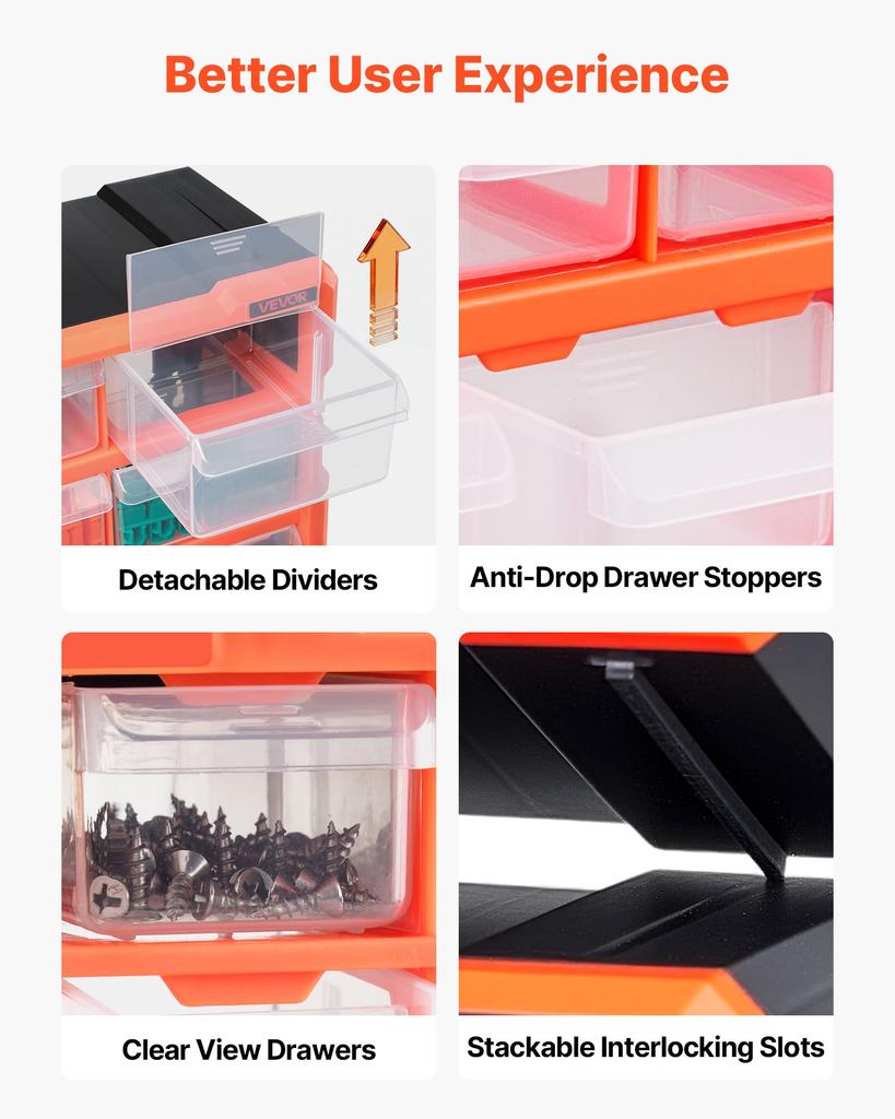 VEVOR 39-Drawer Storage Organizer, Plastic, Drawer Storage Cabinet for Garage Organization, Stackable Small Parts Organizer, Wall-Mounted Toolbox