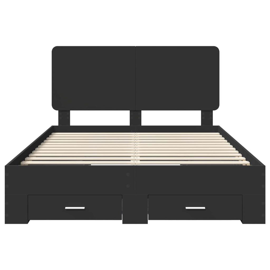 Storage Bed Frame with Headboard Black 140 X 190 Cm Particleboard