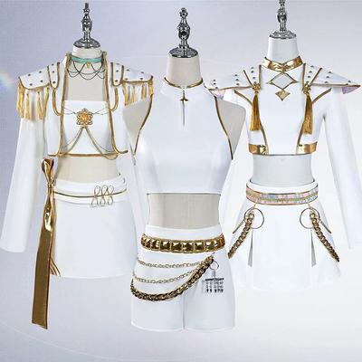 KPop Rumi Mira Zoey White Combinaison de Chant pour Femmes Filles Fête d'Halloween Tenue de Jeu de Rôle Costume Cosplay Perruque pour Adultes Enfants