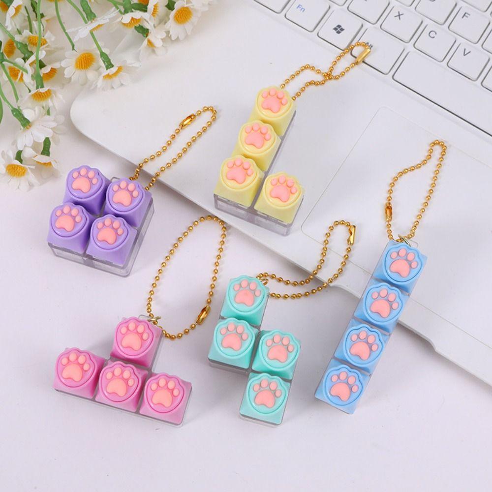 DIY Keyboard Fidget Keychain Keys Button Pinch Toy Portable Finger Keyboard Cap Pass Time