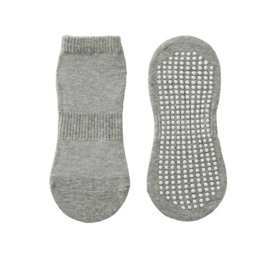 

1 Pair Unisex Trampoline Socks Anti-skid Silicone Grip Bottom Solid Color Shock-absorbing High Elasticity Sweat Absorption Adult Home Dotted Sole Yoga L світло-сірого кольору