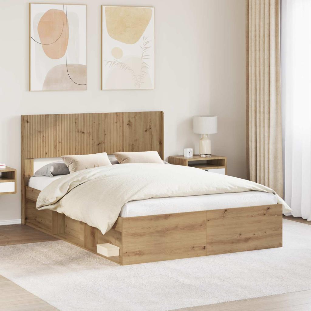 Bed Frame with Storage Space and Headboard Artisan Oak