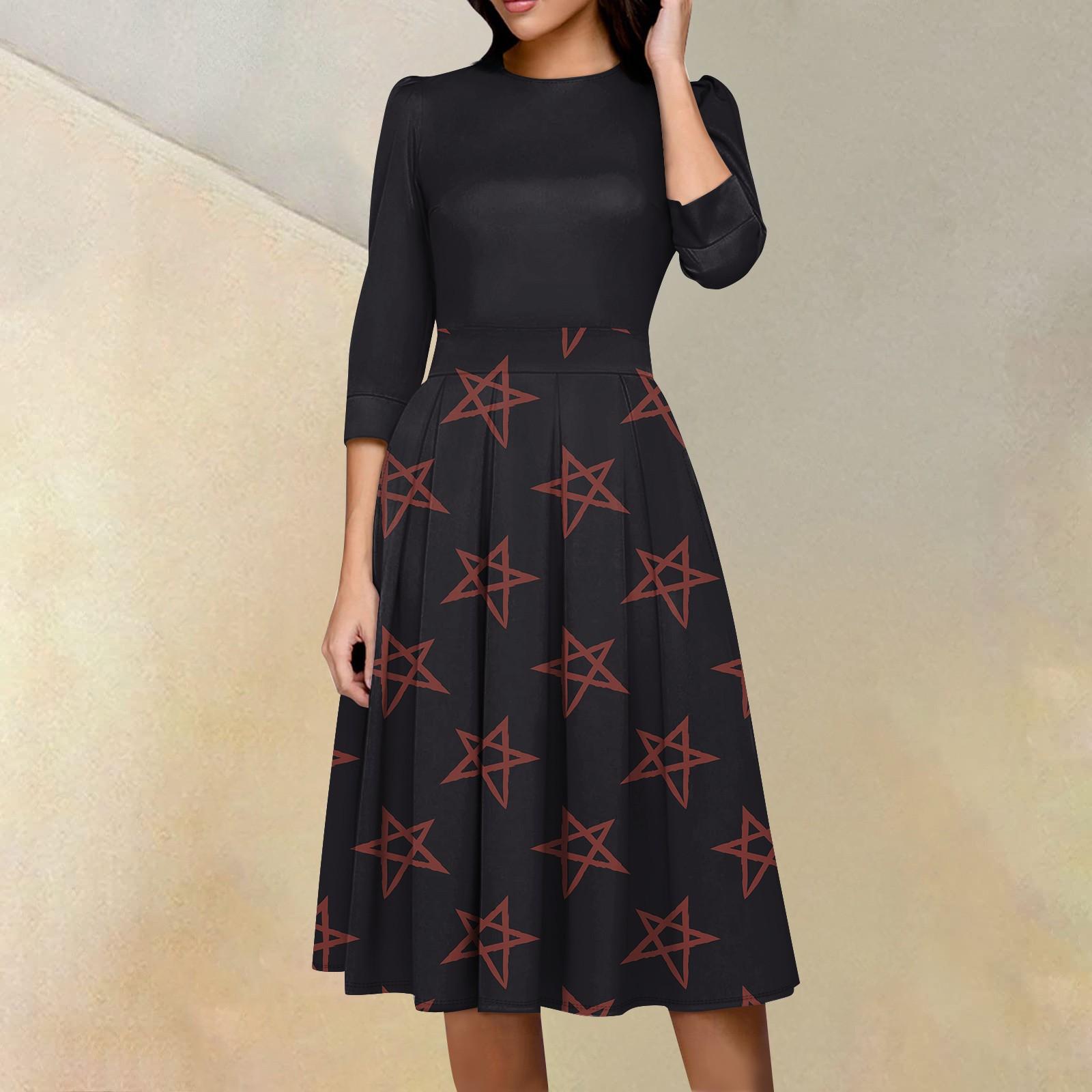 

Женское повседневное и модное платье с цветочным принтом, рукавом 3/4, карманом и молнией сзади XL арбуз красный