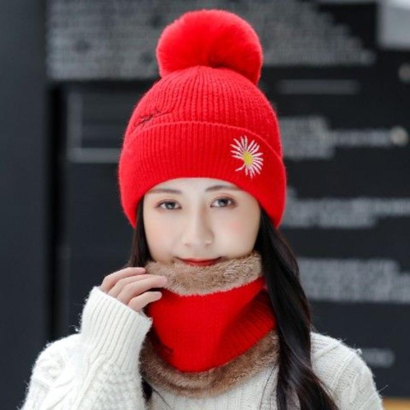 Winter Knitted Scarf Hat Set Thick Warm Skullies Beanies Hats for Women Outdoor Cycling Riding Ski Bonnet Caps Tube Scarf Rings