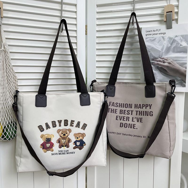Bolso Tote de Lona Oxford para Mujer con Estampado de Letras Suave para Hombro Uso Diario