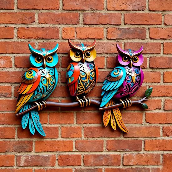 Colorful Acrylic Outdoor Hanging Wall Art 2D Owl/Bee/Flowers Wall Sculpture for Outside Garden Fence Patio Yard Decor