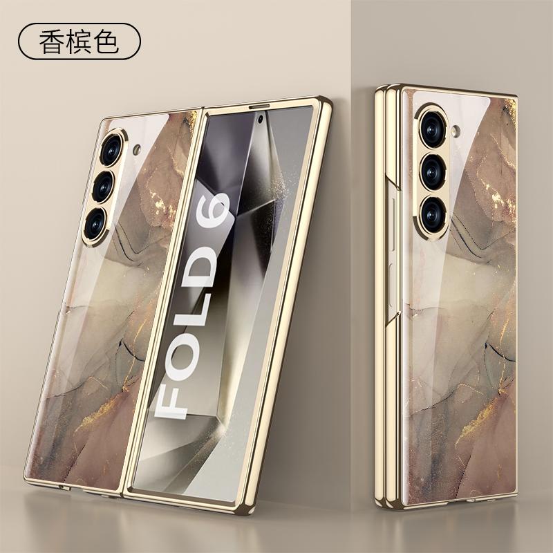 Luxury Plating Painted Glass Case For Samsung Galaxy Z Fold 7 6 5 Higher Lens Protective Plastic Cover For Galaxy Z Fold7 Case