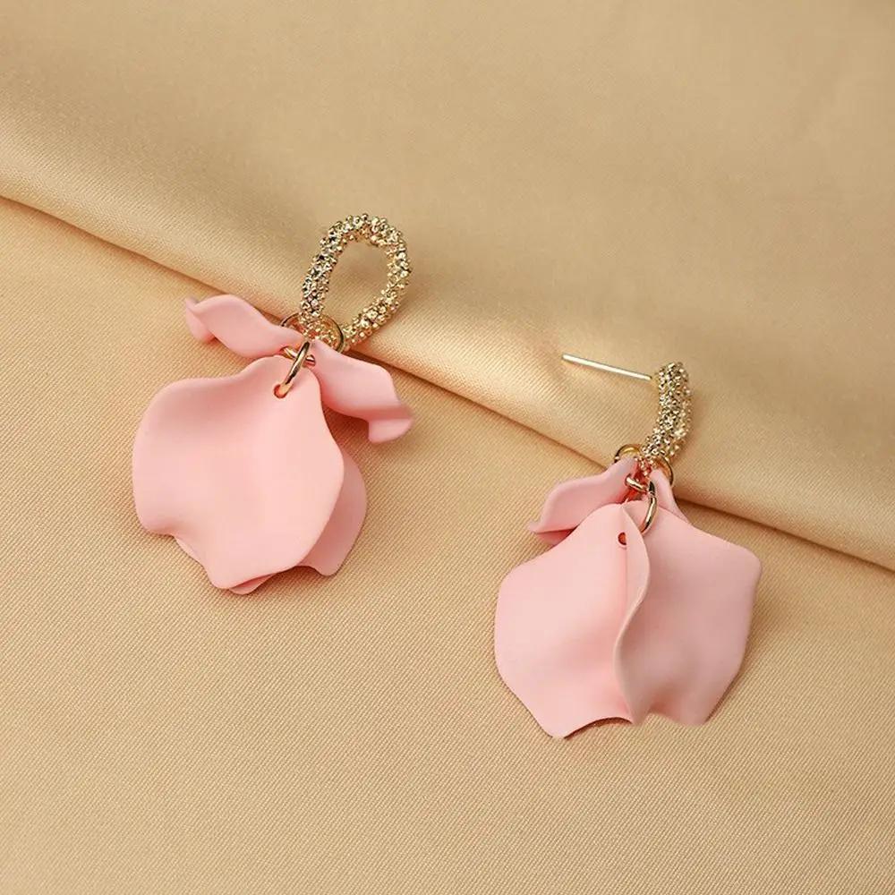 Korean Style Colorful Petal Dangle Earrings Fragments Flowers Women Elegant Stud Earrings Fashion Jewelry Girl Gift