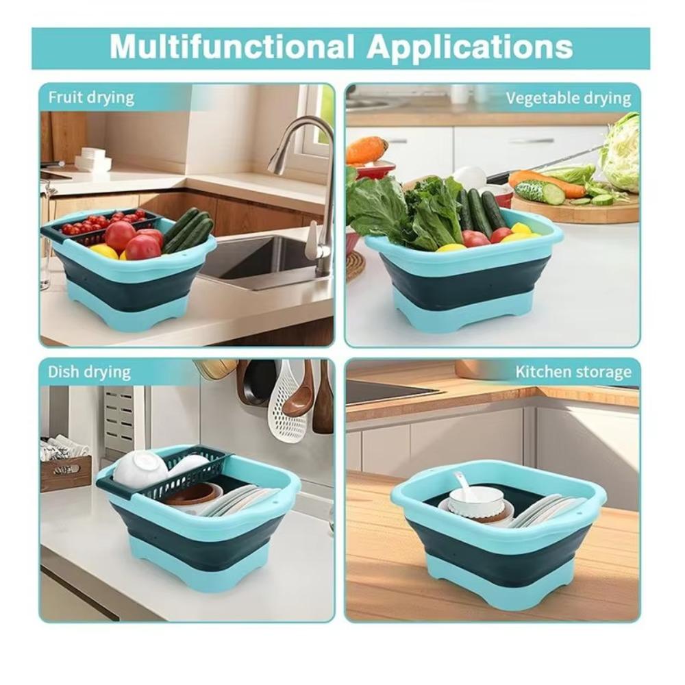 Double Layer Foldable Fruit Vegetable Washing Basket Raised Base Sink Strainer  Kitchen Gadgets