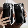 Cool Zipper Print Black Leather Texture Phone Case for iPhone 17 16 16ProMax 15 14 13 12ProMax 11 11Pro Anti-drop protection