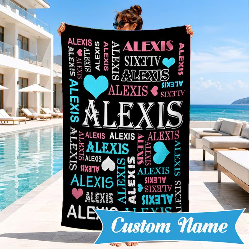Custom Name Butterfly Art Beach Towel Microfiber Beach Towel, Lightweight and Quick-Dry, for Summer Travel, Swimming Pool Gift
