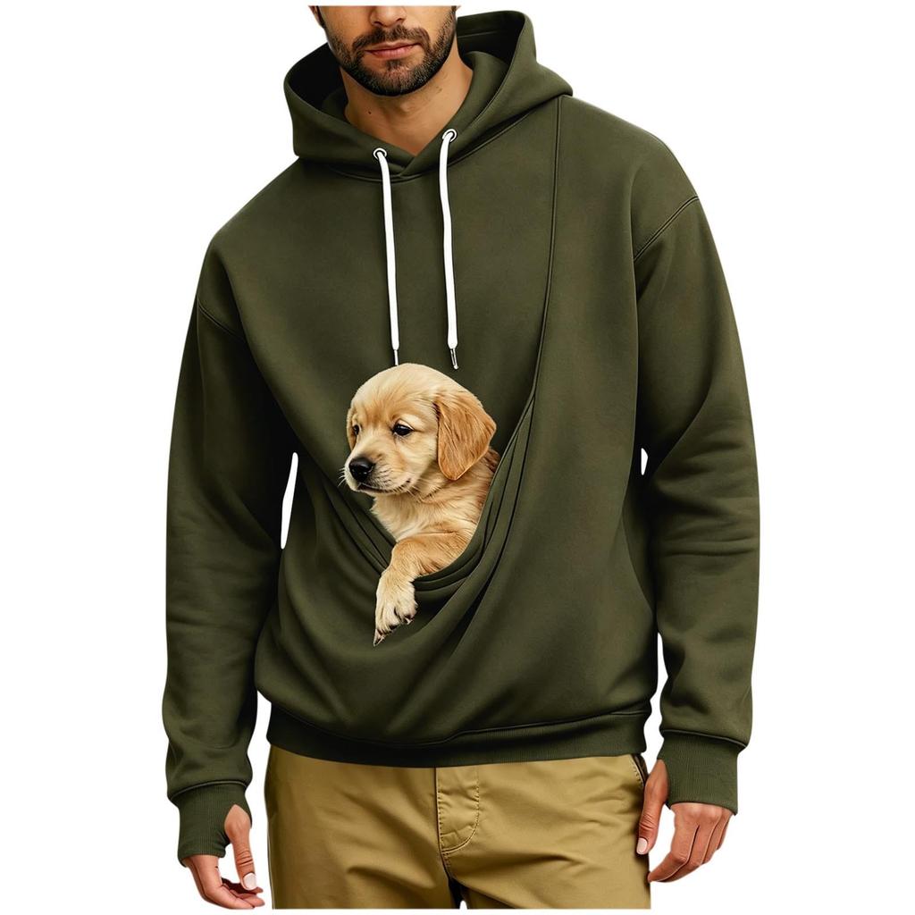 Men's Loose Fit Long Sleeve Hoodie with Thumbholes, Large Pocket and Pet Pocket