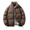 Women Men Cotton Coat Stand Collar Long Sleeve Drawstring Hem Puffer Jacket with Pockets Loose Fit Warm Winter Outerwear