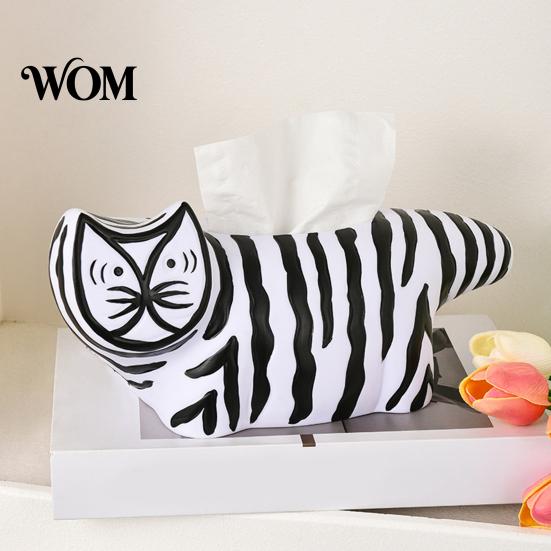 Cute Tissue Dispenser Box, Striped Cat Shape Dispenser, with Ample Interior Compact Box Container Space Vinyl Case, Decorative Durable Paper