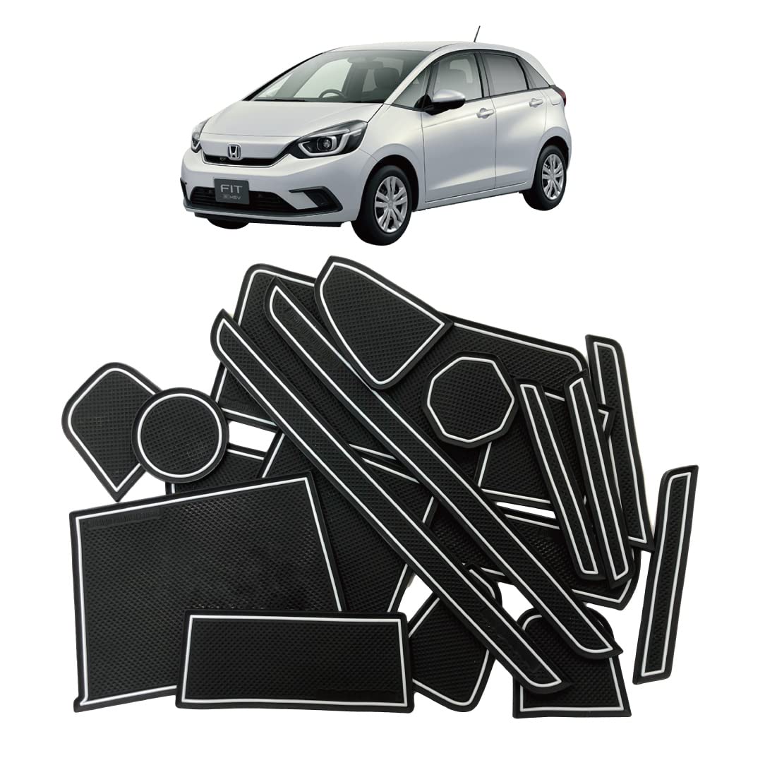 

[Продукт для предотвращения деформации] Honda FIT (ВН/э:HEV) Эксклюзивный резиновый коврик для салона типа GR (Белый/Светящийся, ОП OP No front armrest