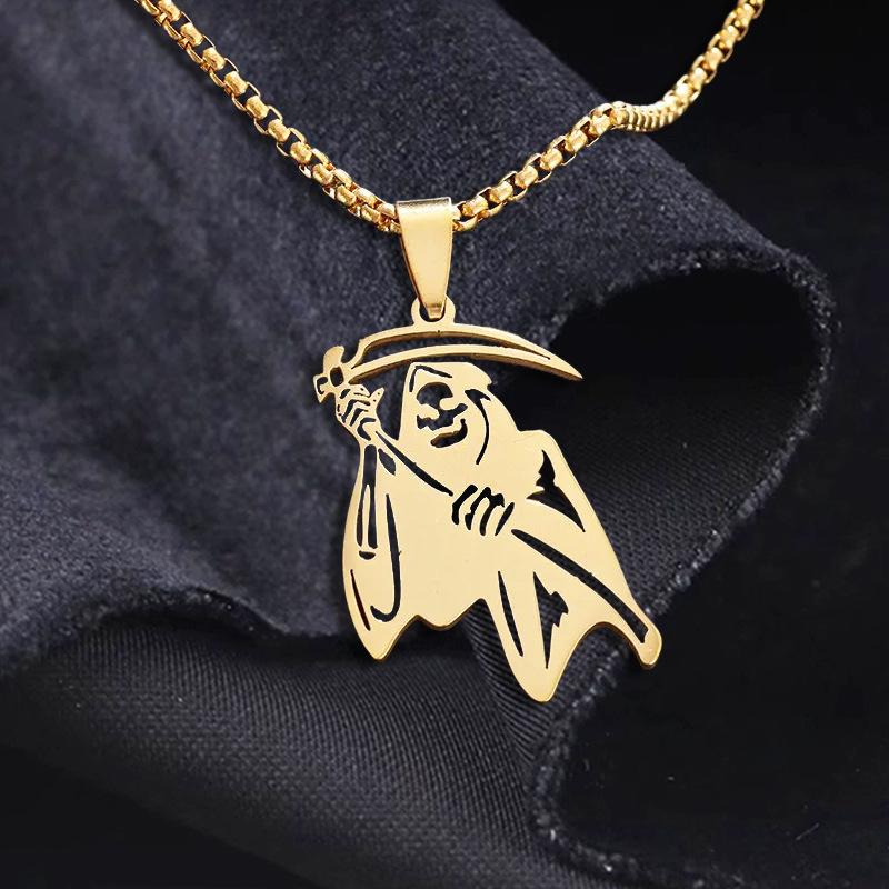 Halloween Series Reaper Skull Pendant Accessories Skull Reaper Sickle Pendant Necklace Men's Titanium Steel Necklace