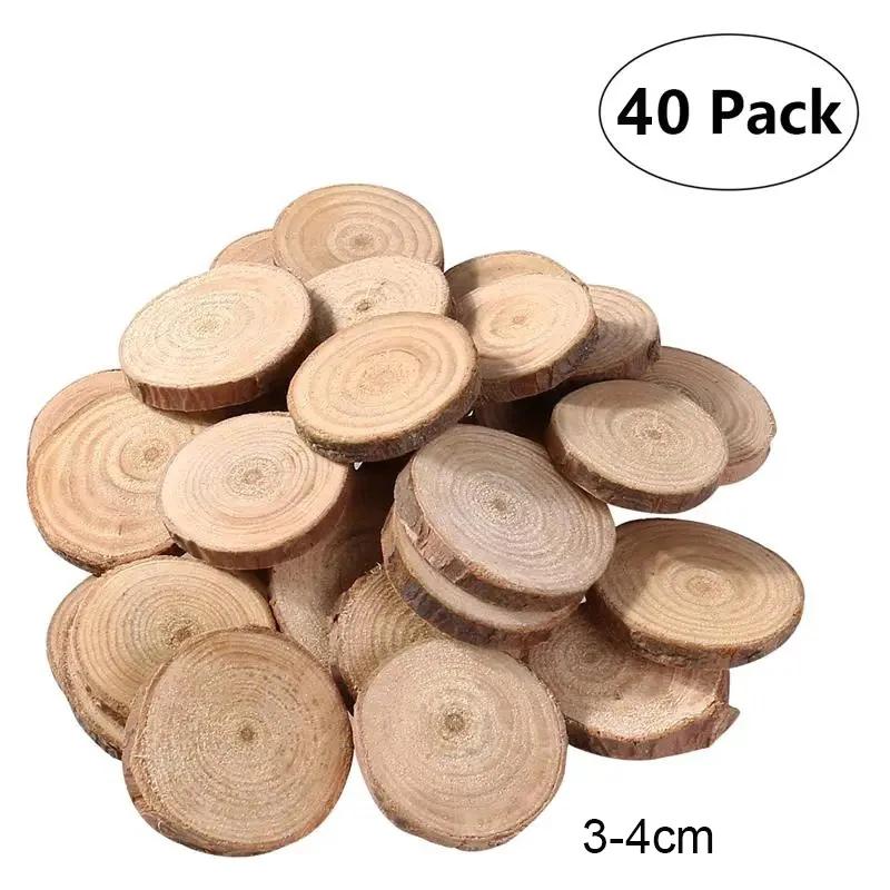 

40Pcs 4-6cm Unfinished Predrilled Natural Wood Slices Circles for DIY Craft Woodburning Christmas Rustic Wedding Ornaments