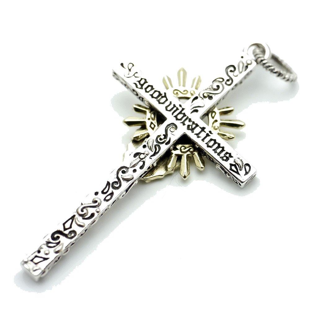 Pandantiv Cruce Argint 925 Argint Sterling cu Fecioara de Guadalupe și Elefant, Auriu, pentru Bărbați (Farmec)