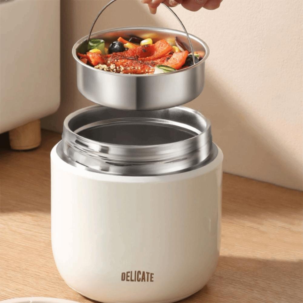 304 Stainless Steel Insulated Lunch Bucket with Spoon Vacuum Pot Durable Thermos Food Jar  Soup