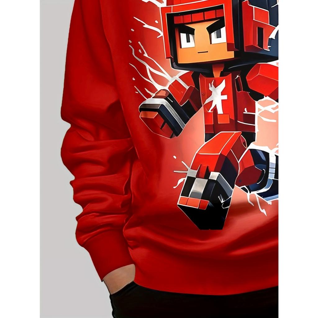 Boys' fashionable 3D printed casual pullover, spring and autumn long sleeved sports top, outdoor style for children