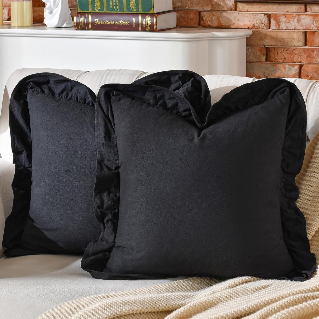 100% Cotton Ruffle Pillow Cover Soft Cotton Ruffle Pillowcase Rustic Boho Farmhouse Modern Home Decor for Bed Sofa Living Room