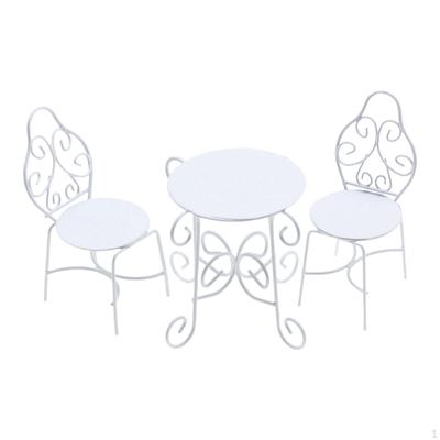 Dollhouse Miniature Table & Chairs Set 1/12 Metal Elegant Fairy Garden Furniture