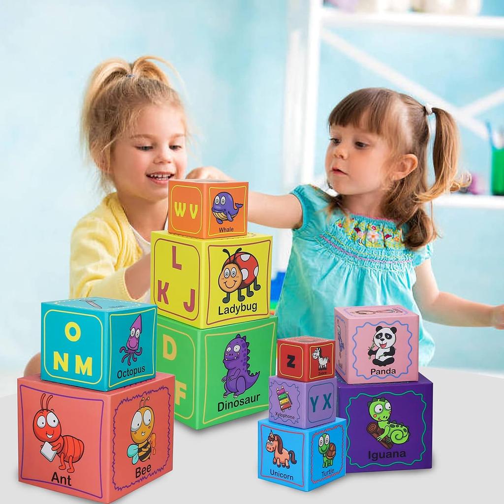 Nesting and Stacking Blocks Stacking Toys for Toddlers Plus Animal Puzzle Toys Set Alphabet ABC Blocks Sorting & Stacking Educational Toys Montessori