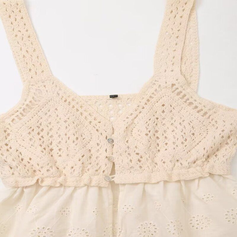 Fashion Wind 2024 New Fall Women's Clothing All-Matching Hollow Embroider Patchwork Knitting Sling Tops 6427100