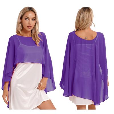 Einfarbiger Chiffon-Achselzuckenschal für Damen, asymmetrischer High-Low-Hochzeitsumhang, Pullover-Cape, Bolero, Brautaccessoires