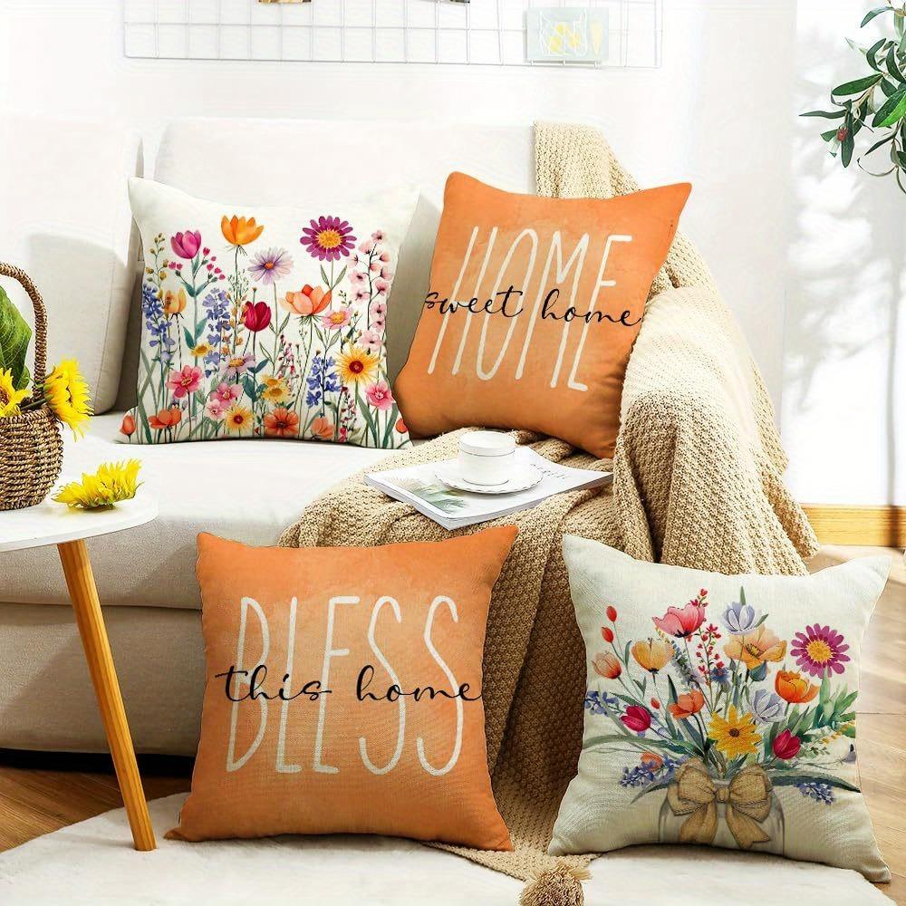 Colorful Floral Home Blessing Pillow CoversLiving room sofa cushion cover, soft and comfortable, bedroom room decoration