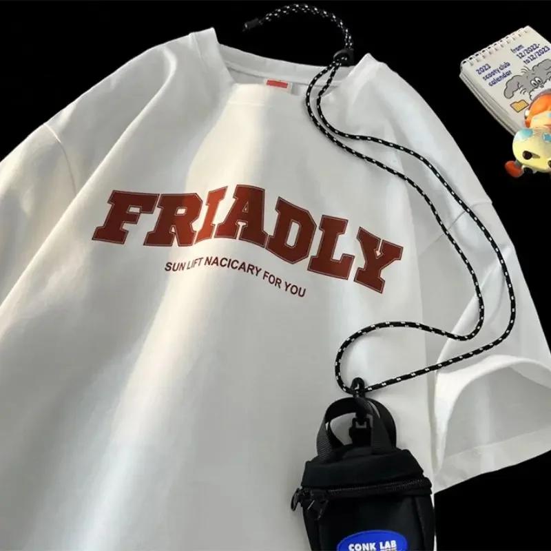 

Модная корейская личность Простая мужская футболка с принтом Чисто летняя Y2K Маленький вырез Модный топ с коротким рукавом и круглым вырезом#Цвет XXXXXL чёрный