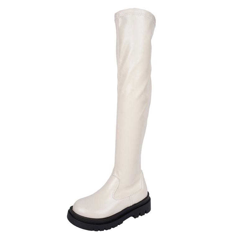 Women's Over-the-knee Boots Leather Platform Chunky Sole Round Toe Slip-On Sexy Thigh High Shoes for Women Street Style Footwear