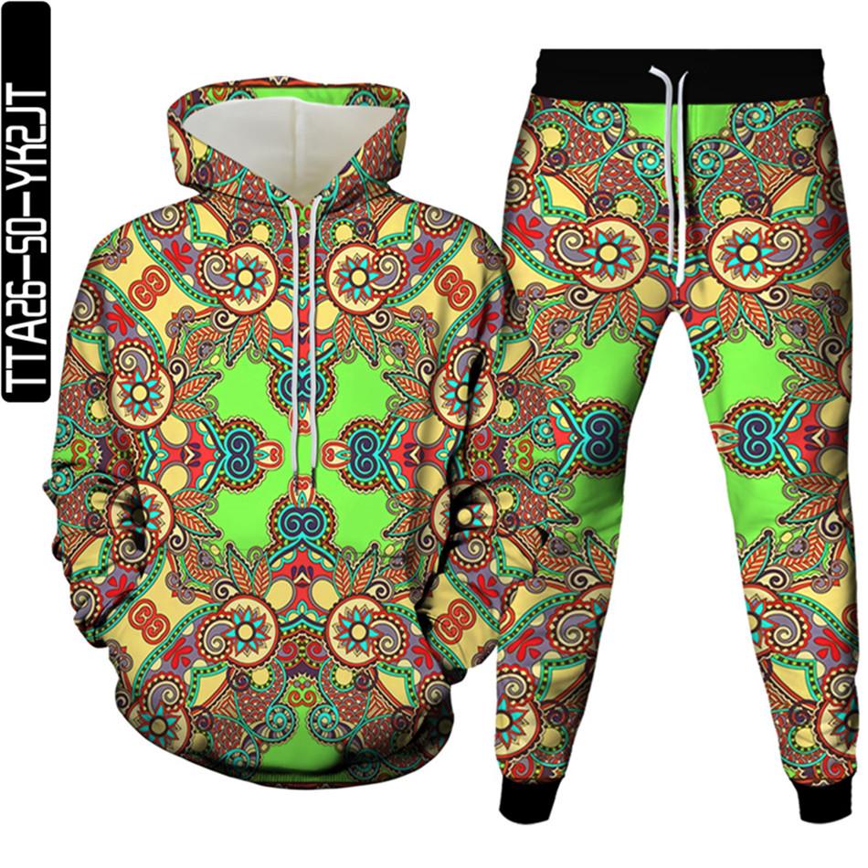 Golden Flowers Male Casual 3D Printed Clothes Sets Luxury Royal Harajuku Autumn Women Hoodies+Trousers 2Pcs Tracksuit Size S-6XL