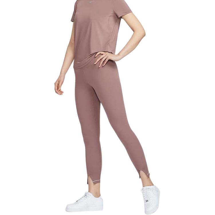 Nike One Rib Solid Color Simple Quick-Dry High-Waisted Nine-Point Tight Sports Leggings Women leggings Smoke-Gray Purple Red FN4972-208