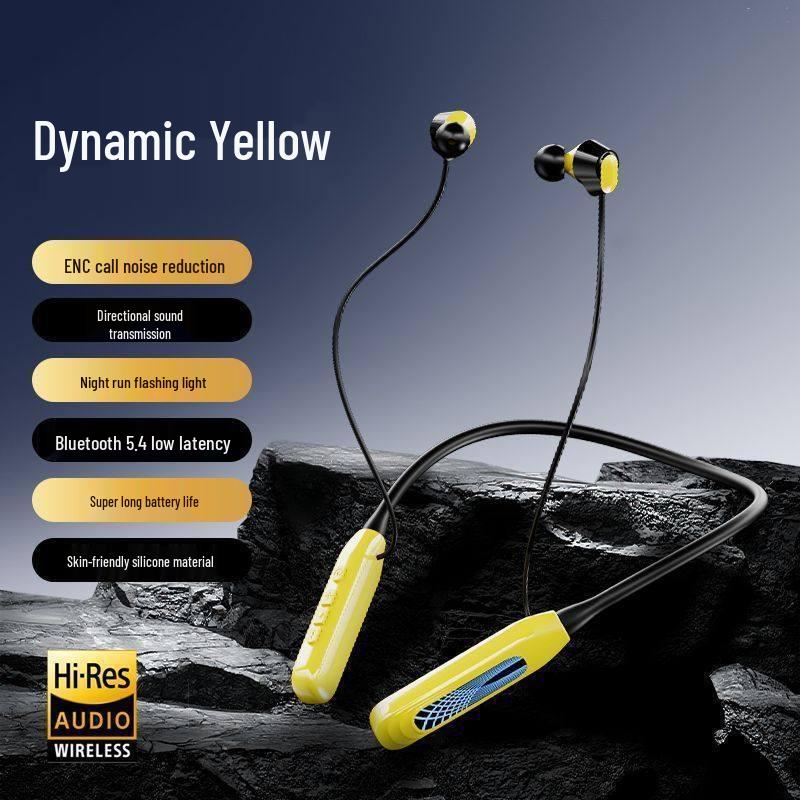 

i58 Bluetooth Neckband Headphones: Wireless In-Ear with Large Battery Display, Ideal for Sports, Universal Compatibility with Smartphones жовтий