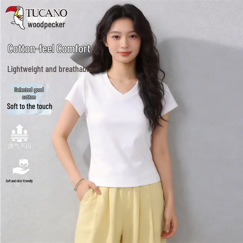 TUCANO Women s Solid V-Neck Short Sleeve T-Shirt S белый
