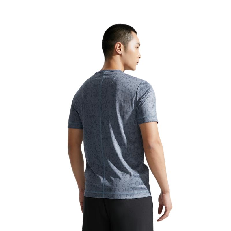 Calvin Klein Moisture Wicking Quick Dry All Over Print Casual Letter Comfortable Crew Neck Short Sleeve T-Shirt Men Tops Evening-Wave-Blue 4MS4K191