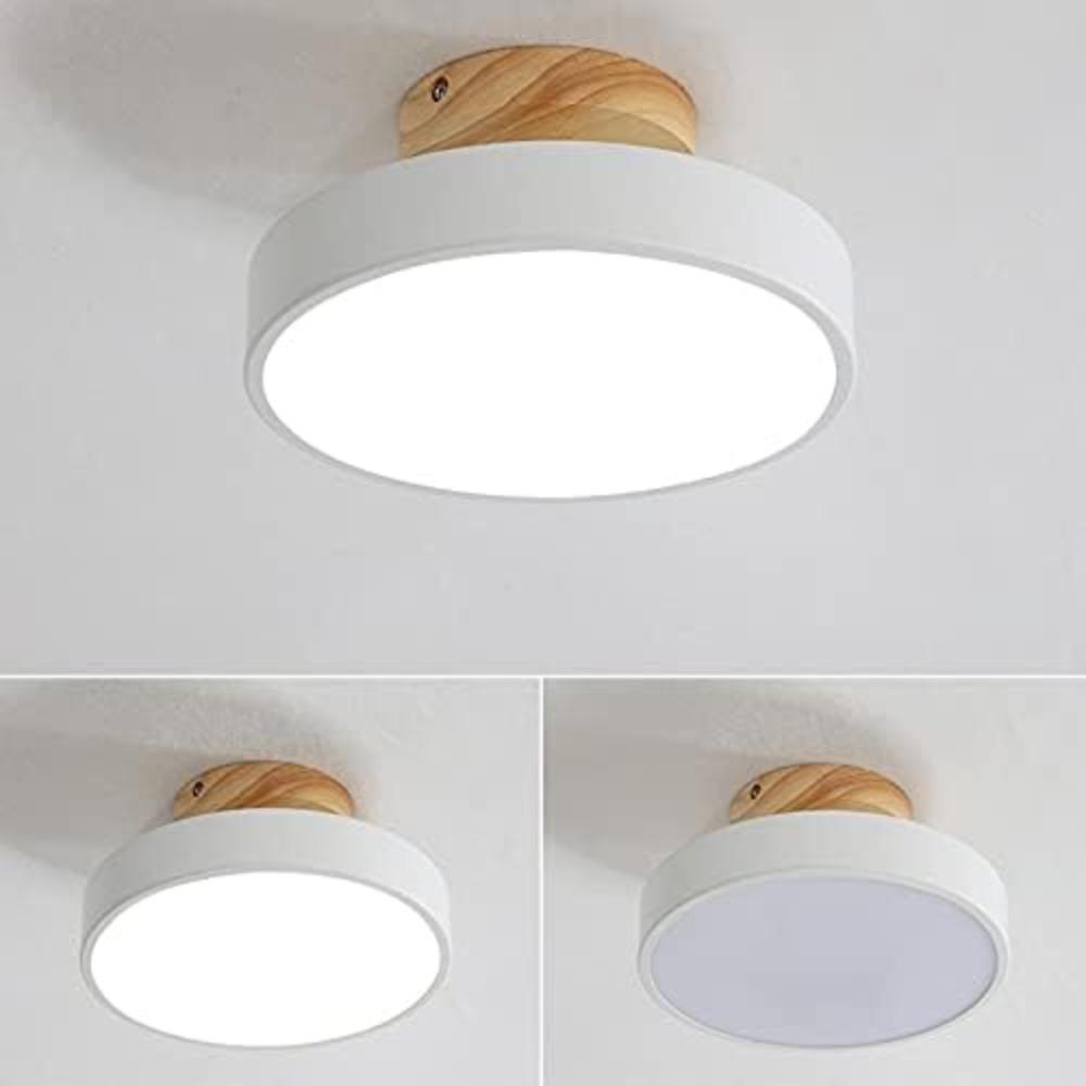 1/2/5pcs Three-Color Dimming Ceiling Light LED Flush Mount Ceiling Lamp Wrought Acrylic Lampshade Round Wood Lamp Holder Study