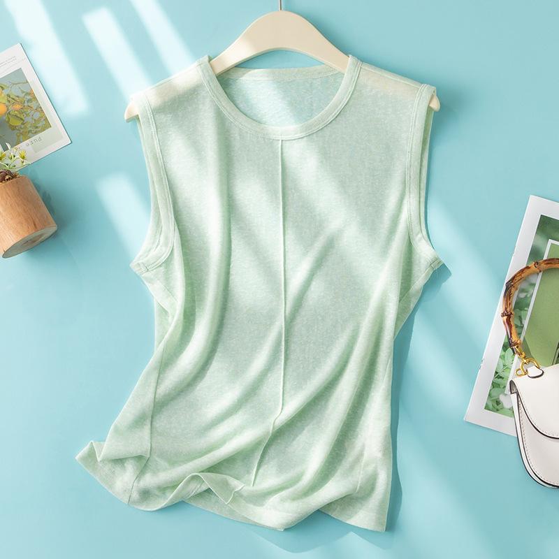 2026 Spring/Summer Women s Patchwork Ramie Vest: Breathable, Moisture-Absorbing, Stylish, Age-Reducing, Cool, and Traceable. Medium