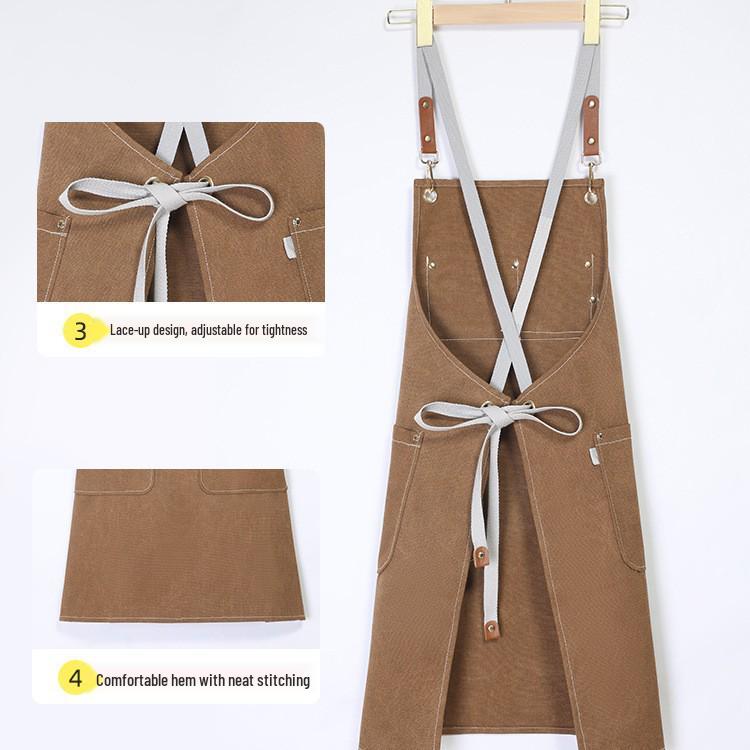 Stylish Cross-Back Waterproof Canvas Apron - Customizable for Coffee Shops, Kitchens, and Gardening