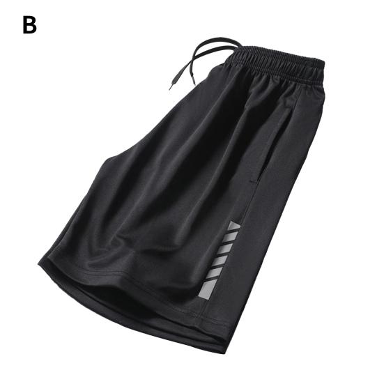 Mid-Rise Elastic Waistband Drawstring Pockets Men Shorts Outdoor Fitness Ice Silk Short Pants