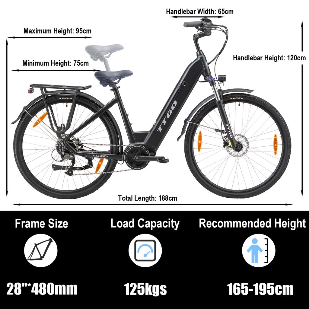 TTGO XK-ZZ-28ST Elektrische Fiets 250W Bafang Middenmotor 36V20AH Lithium Batterij Elektrische Fiets 28-inch Band Volwassen Stads Ebike