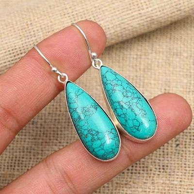 Prachtige Santa Rosa Turquoise Edelsteen Handgemaakte 925 Sterling Zilveren Oorbel Sieraden